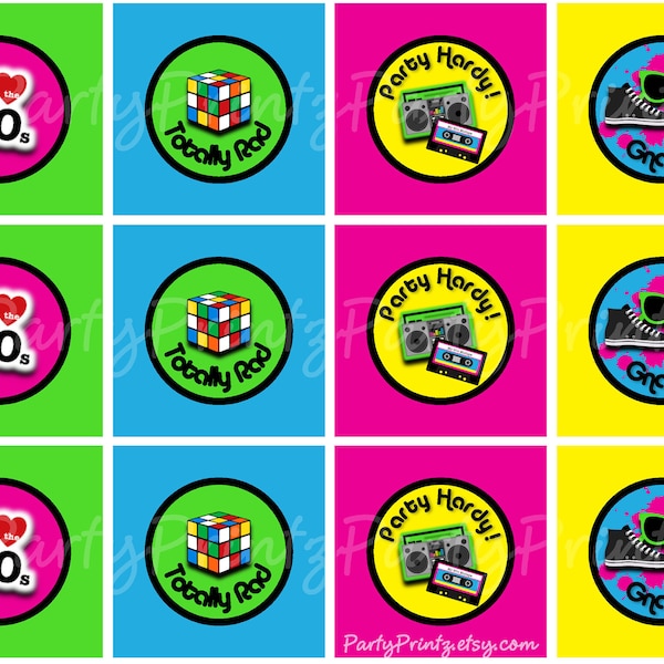 INSTANT DOWNLOAD - Printable 80's  - Cupcake Toppers - Tags