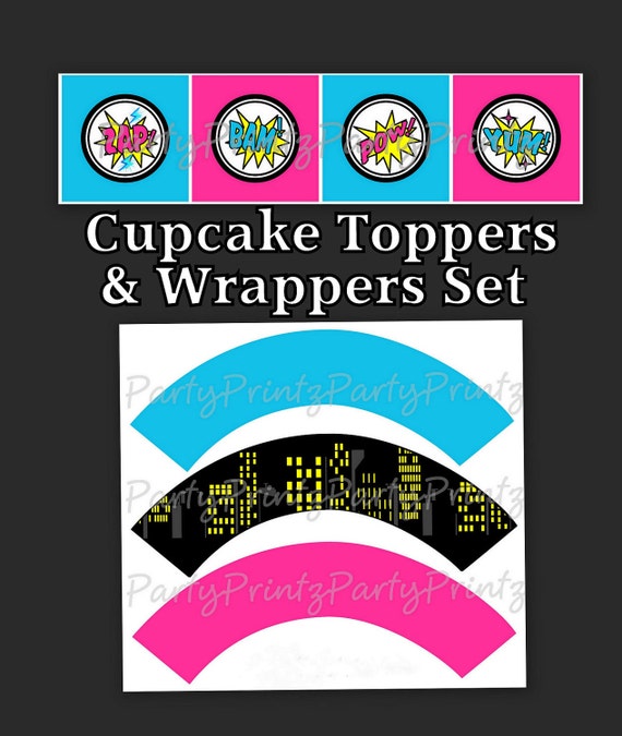 Items similar to Printable Superhero Girl Cupcake Toppers & Wrappers Set on Etsy