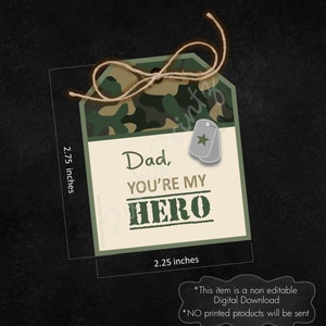 INSTANT DOWNLOAD Afdrukbaar Militaire held papa Vaderdag Tags pdf jpg afbeelding 2