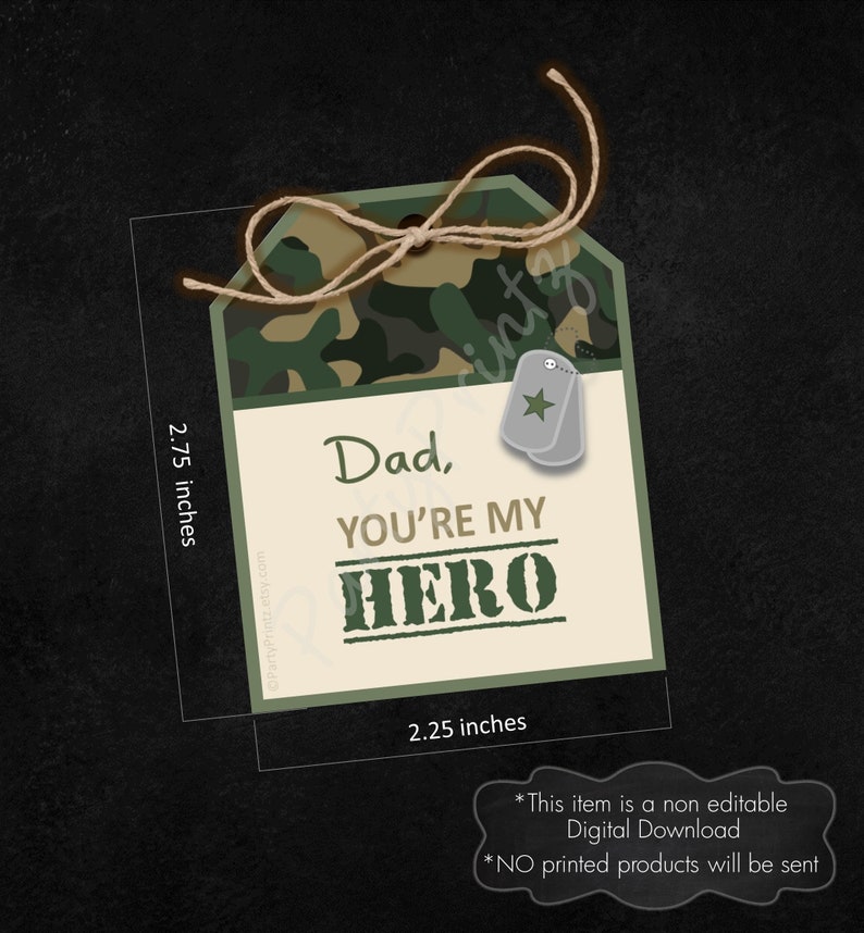 INSTANT DOWNLOAD Afdrukbaar Militaire held papa Vaderdag Tags pdf jpg afbeelding 2