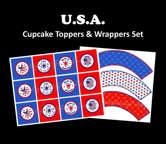 Buy 3 50% OFF total! Download - Printable - 4th of July - Team USA - Olympic Support - Cupcake Toppers & Wrappers Set by PartyPrintz | Catch My Party