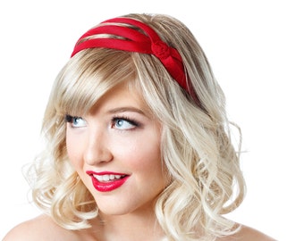 3 Band Ribbon Headband – Retro Style - Side Knot - Handmade Hair Accessory for Women