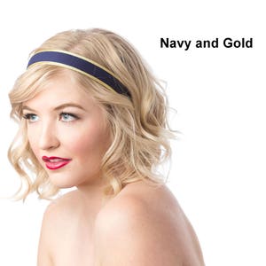 1 Inch Headband, Thin Headbands For Women, Thin Fabric Headband, Soft Headband, Adjustable Headband, Cloth Hair Band, Unique Headband Navy and Gold