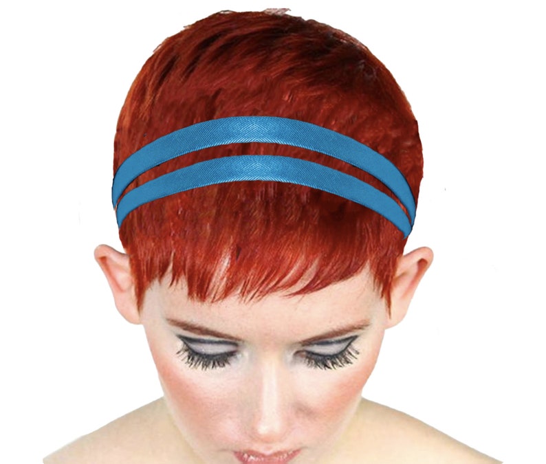 Double Headband, Hair Band For Women Blue Grosgrain