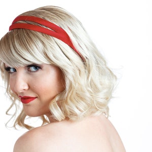 Double Headband, Hair Band For Women Red Grosgrain