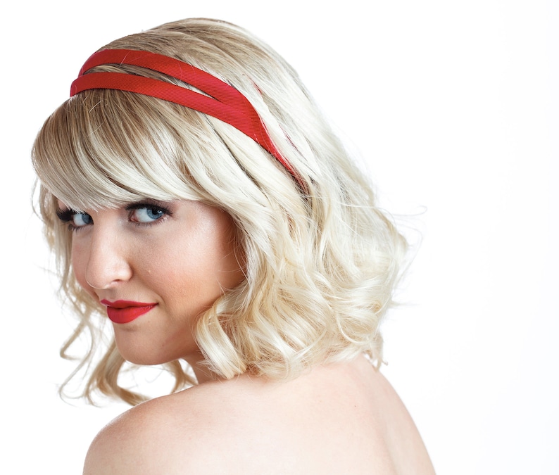 Double Headband, Hair Band For Women Red Grosgrain