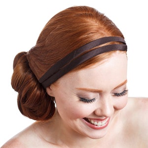 Double Headband, Hair Band For Women Brown Grosgrain