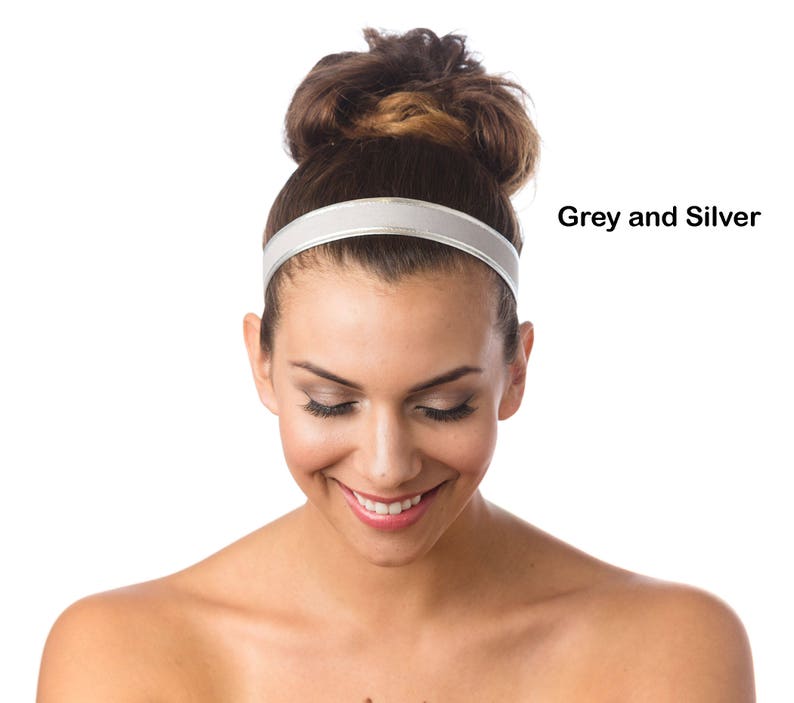1 Inch Headband, Thin Headbands For Women, Thin Fabric Headband, Soft Headband, Adjustable Headband, Cloth Hair Band, Unique Headband Grey and Silver