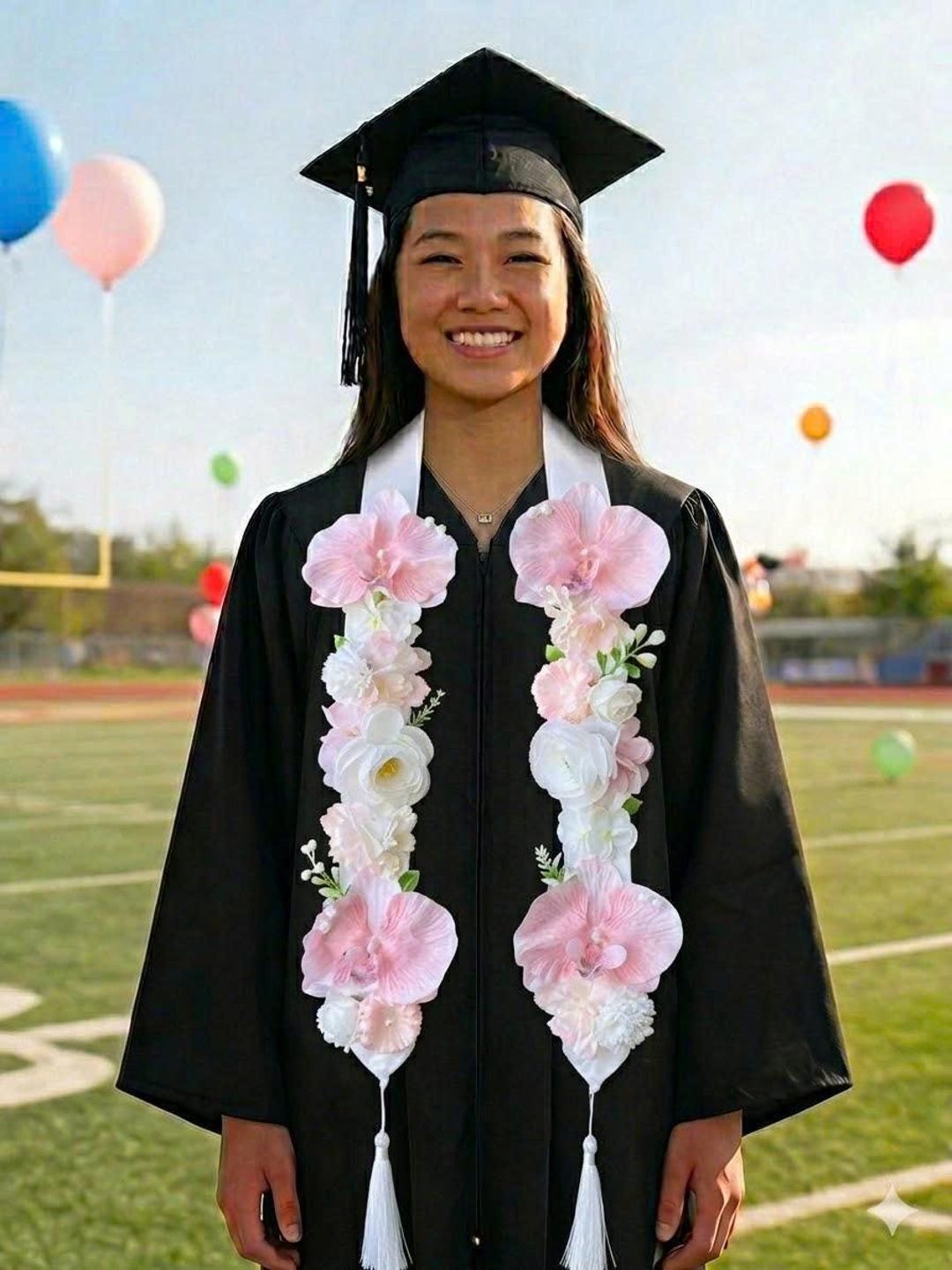 Custom Handmade Pink Floral Graduation Stole, Ribbon & Fabric Flower ...