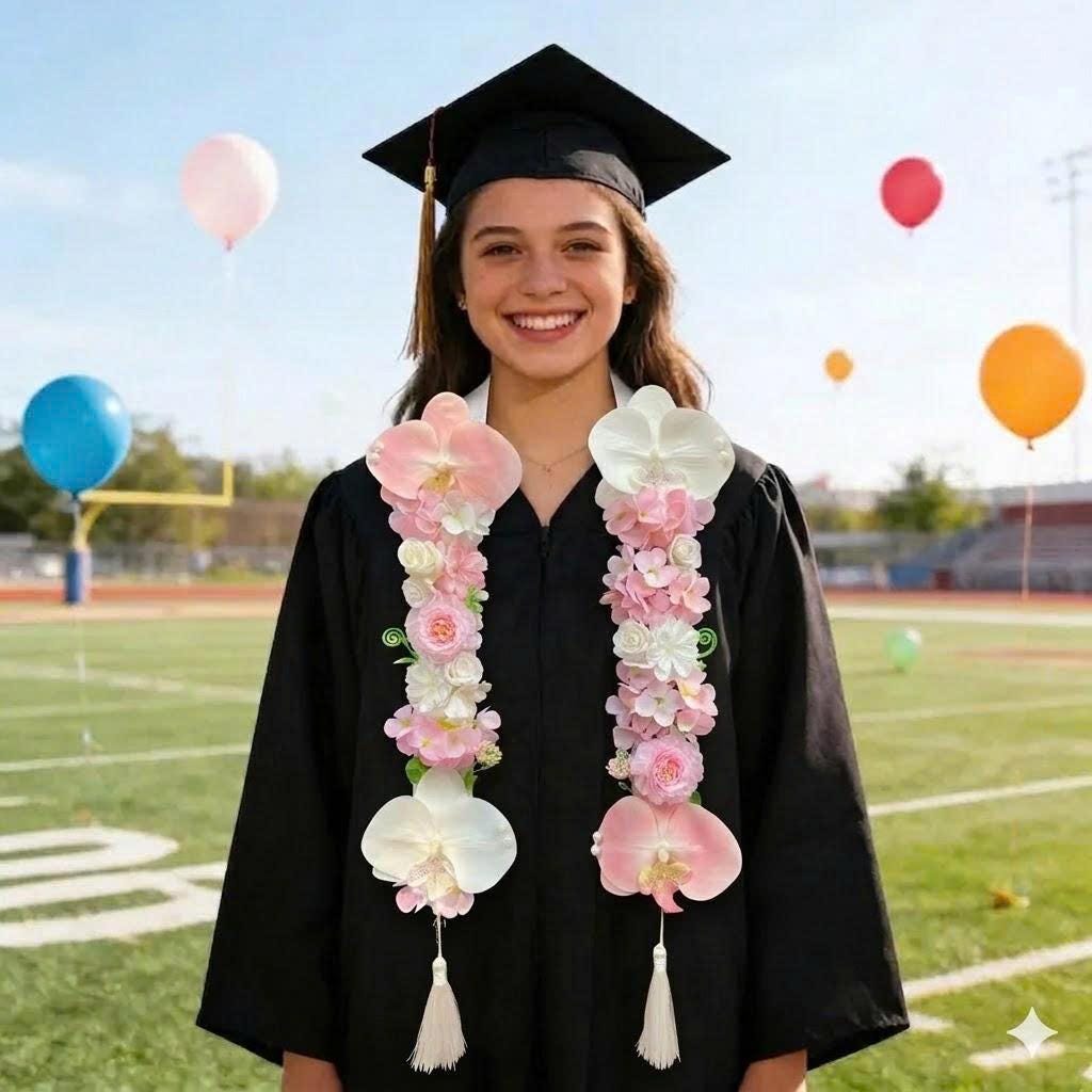 Custom Handmade Pink Floral Graduation Stole, Ribbon & Fabric Flower ...