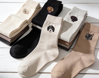 Personalized Embroidered Dog & Cat Face Socks, Custom Pet Photo Socks, Dog Face on Socks, Gifts for Pet Dads, Dog Dad Gift
