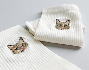 Embroidered Dog and Cat Face Socks, Custom Pet Face Socks, Pet Dad socks, Gift for Pet lover