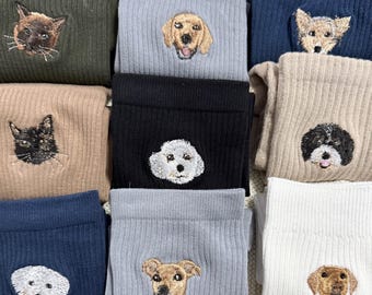 Custom Embroidered Pet Portrait Socks, Personalized Dog & Cat Socks, Dog Photo on Socks, Gifts for Pet Dads, Father's Day Gift