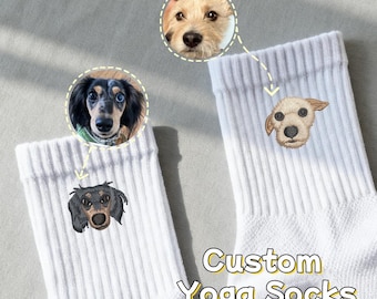 Personalized Embroidered Non-slip Socks for Pilates Yoga, Custom Pet Face Socks, Dog Mom socks, Gift for Yoga and Pet lover