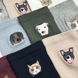 Chaussettes brodées personnalisées pour portrait d'animal de compagnie, chaussettes personnalisées pour chien et chat, photo de chien ou de chat sur les chaussettes, cadeau pour les amoureux des animaux de compagnie, cadeau de fête des pères