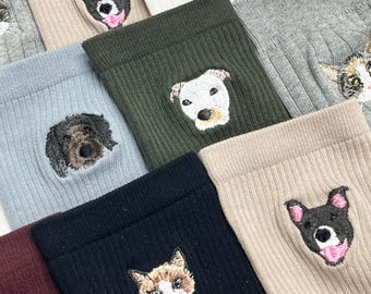 Custom Embroidered Pet Portrait Socks, Personalized Dog & Cat Socks, Dog or Cat Photo on Socks, Gift for Pet lovers, Father's Day Gift