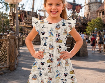 Mickey and Friends Pirate Adventure Dress, Disney Cruise Line Ruffle Outfit, 2026 Family Vacation Wear, Cute Pirate Night Sea Trip Apparel