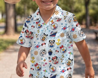 Camisa hawaiana infantil de Disney Cruise, camisa de botones de Mickey y sus amigos para vacaciones familiares, conjunto tropical de verano para niños pequeños, regalo para viaje a Disney 2026