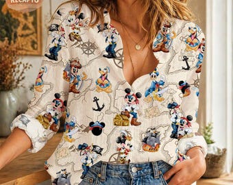Camisa pirata de Mickey y sus amigos, top de verano vintage para mujer de Disney Cruise, ropa retro para vacaciones en Disney World, regalo para viajes familiares.
