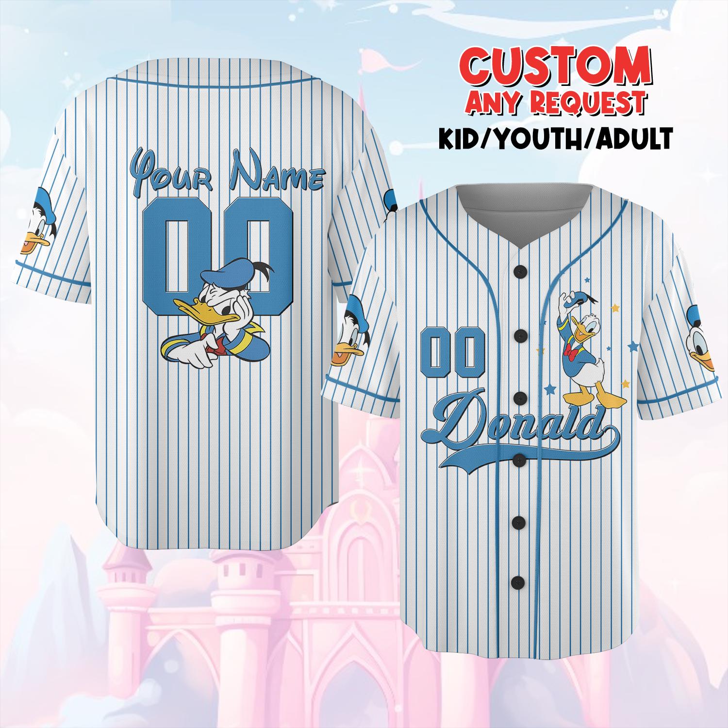 Discover Personalized Donald Duck Disney Baseball Jersey, Custom Donald Disneyland Shirt, Matching Disney Family Team Outfit