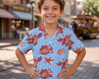 Sebastian Crab Disney Hawaiian Shirt, Under The Sea Tropical Button Down, Disneyland Summer Beach Wear, Cute Magical Gift For Him Shirt