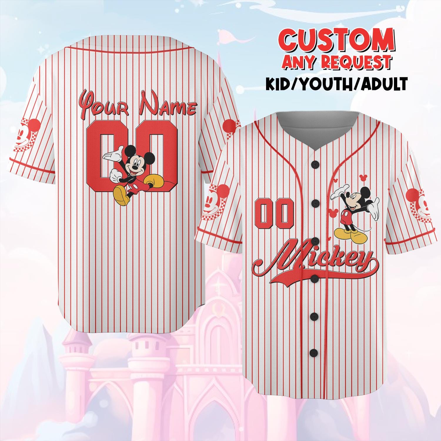 Discover Personalized Disney Mickey Baseball Jersey Shirt, Custom Family Matching Jersey with Name and Number for Kids and Adults