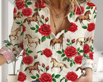 Blusa Kentuckyy Derby Rose, elegante camisa floral para carreras de caballos, top ecuestre de lino para mujer, conjunto para fiesta en el jardín estilo dama sureña