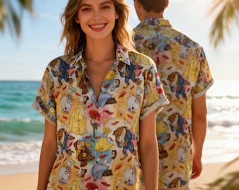 Beauty and the Beast Hawaiian Shirt, Princess Belle Reading Book Button Up, Tale As Old As Time Disney Parks Shirt, Disney Vacation Apparel