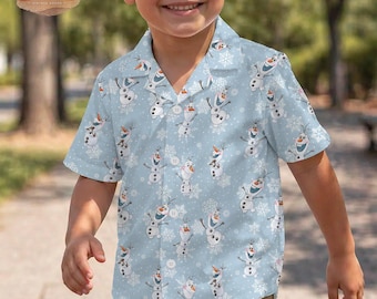 Chemise hawaïenne aquarelle Olaf pour enfants, Boutons d'été La reine des neiges Disney, tenue de vacances tropicales pour jeunes, tenue de plage mignon bonhomme de neige, cadeau pour tout-petit
