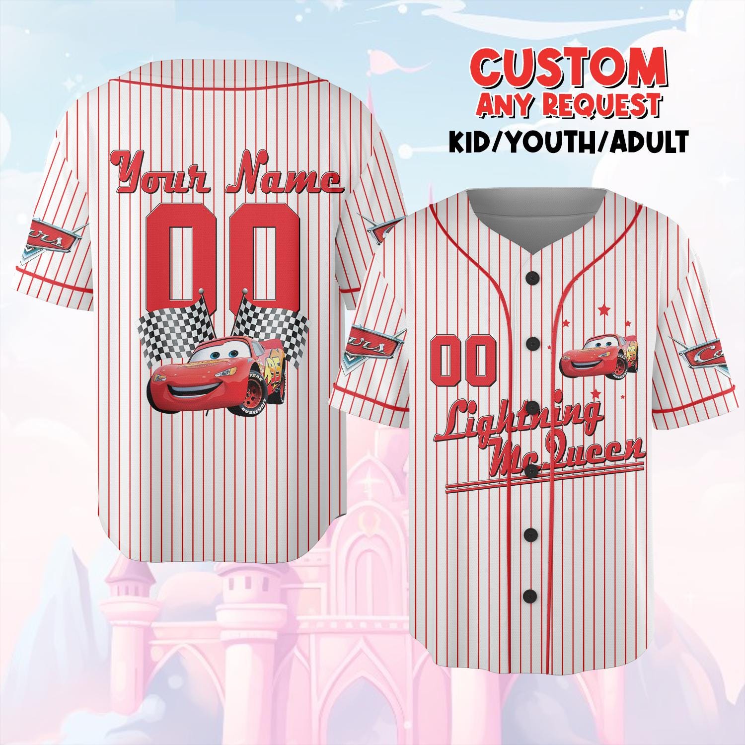 Discover Lightning McQueen Custom Baseball Shirt, Disney Cars Team Jersey, Personalized Birthday Boy Gift, Matching Disney World Family Outfits