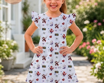 Gwen Stacy Spider Inspired Girls Dress, Toddler Flutter Sleeve Superhero Outfit, Kids Disneyland Birthday Gift, Ghost Spider Costume Wear