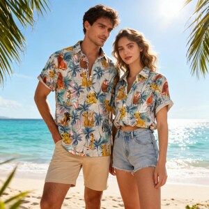 Camisa hawaiana de El Rey León de Disney, camisa de botones de Simba, Timón y Pumba del Reino Animal, camisa hawaiana para fiestas de safari en vacaciones familiares de Disney