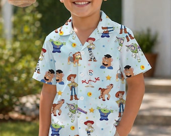 Camisa hawaiana infantil de Toy Story, camisa abotonada para niños pequeños de Woody y Buzz Lightyear, conjunto de verano para niños de Woody y Jessie Alien, camisa para fiesta de cumpleaños de Disney