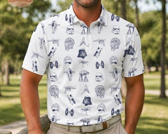 Star Wars Golf Poloshirt für Herren 2026, Disney Vatertagsgeschenk, Sci-Fi Fan Golfbekleidung, Leistung Pologeschenk für Ihn