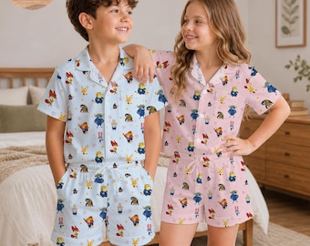 Zootopia Characters Pajama Set, Soft Disney Movie Sleepwear for Kids, Judy Hopps Nick Wilde Fan Gift, Short Sleeve Summer PJs, Birthday Gift
