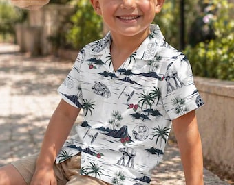 Camisa hawaiana infantil de Star Wars, camisa de verano con botones de personajes de Disney, regalo tropical de Star Wars para niños, ropa de playa de Star Wars para niños pequeños 2026