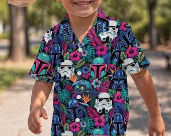 Camisa hawaiana infantil de Star Wars, Top tropical Disney Aloha, Camisa de verano con botones de Darth Vader y sus amigos, Regalo de vacaciones galácticas, Star Wars retro