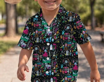 Haunted Mansion Disney Hawaiian Shirt, Foolish Mortals Aloha Shirt, Spooky Tropical Halloween Button Up, Disney Vacation Hitchhiking Ghosts