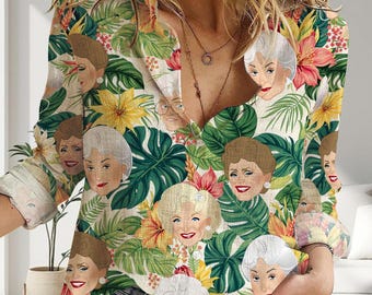 Blusa de mujer estilo retro de las comedias de televisión de los 80, regalo para fans de Las Chicas de Oro, camisa vintage floral con botones, top de verano Stay Golden, estética Dorothy Rose