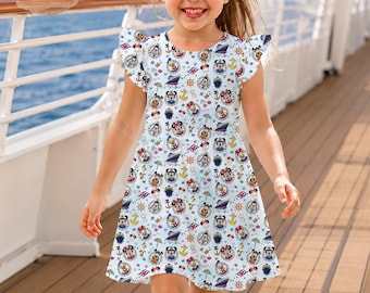 Disney Cruise Kids Ruffle Dress, Mickey Minnie and Friends Nautical Toddler Outfit, Custom Disney Cruise Line Girl Dress, Vacation Apparel