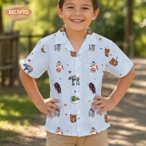 Star Wars Characters Kids Hawaiian Shirt, Toddler Short Sleeve Button Up Summer Shirt, Baby Yoda, BB-8 & Darth Maul Theme 2026
