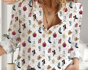 Camisa abotonada con estampado de Hércules y Hades, blusa de lino de villanos de Disney para hombre y mujer, ropa retro para viajes a Disneyland, camiseta de Phil Panic Pegasus