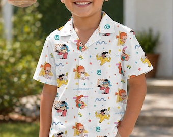 Camisa hawaiana infantil Powerline, película de Goofy de Disney Vacation, ropa para fans de la gira. Camisa abotonada para parejas de Max y Roxanne, viaje retro a Disneyland.