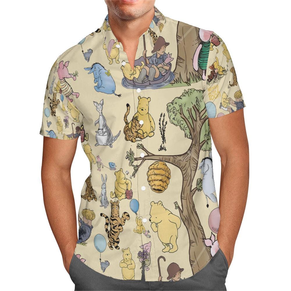 Discover Winnie the Pooh Hawaiian Shirt, Disney Pooh Floral Button Up, Hundred Acre Wood Tropical Aloha Shirt, Disney Summer Vacation