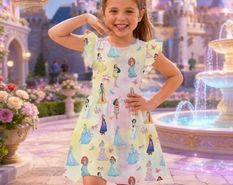 Prinzessin Rüschen Kleid für Kleinkind Mädchen, Disney inspiriert Kinder Sommer Outfit, Party Kleid mit magischem Charakter, Geburtstagsgeschenk für die kleine Prinzessin