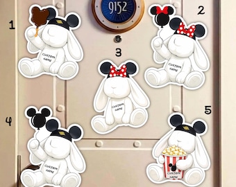 Imán personalizado para crucero Disney, letrero para camarote con forma de perro (toalla), decoración de camarote de peluche de Evie, arte para la puerta del crucero familiar, imán para aperitivos y bebidas.