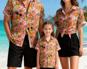 Camisa hawaiana con pájaro naranja de Disney, camisa aloha del Festival de Flores y Jardines de Epcot, camisa con botones para vacaciones tropicales en Disney, Magic Kingdom 2026