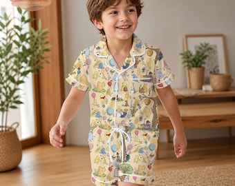 Winnie the Pooh Kids Pajamas Set, Classic Cartoon Summer Pjs for Boys and Girls, Short Sleeve Toddler Sleepwear, Cute Disney Inspired Gift