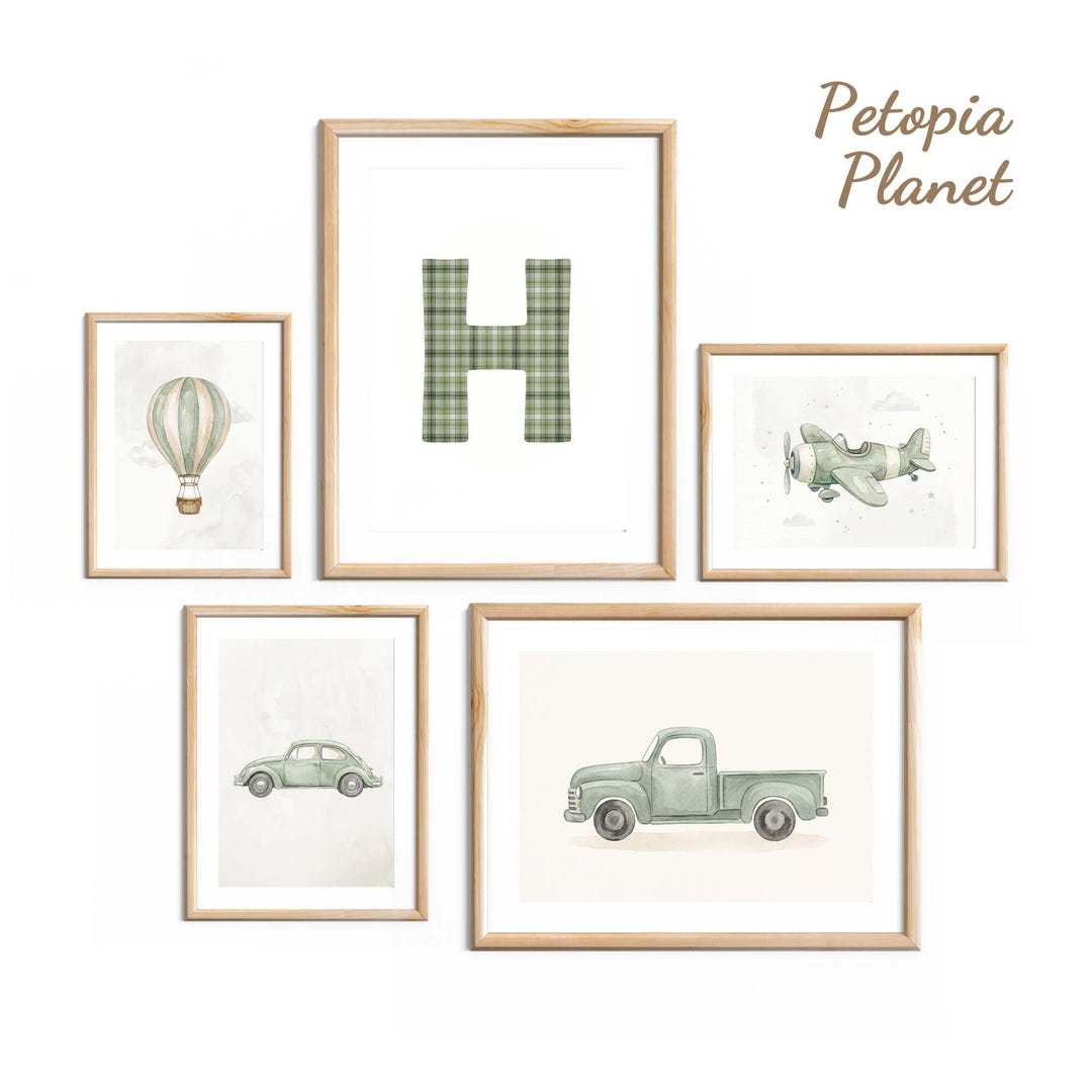 Vintage Sage Green Nursery Wall Art Set, Personalized Letter Print ...
