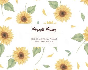 Watercolor Sunflower Seamless Pattern | Yellow Floral Digital Paper |  Summer Botanical Repeat